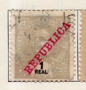 Portuguese India 1905 Early Issue Fine Used 1Real. Republica Optd NW-265433