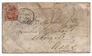 GB 1857 1d red (grubby) cover Liverpool Spoon Cancel WS37401