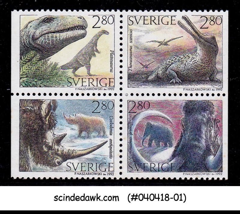 SWEDEN - 1992 DINOSAURS - PREHISTORIC ANIMALS - 4V MINT NH