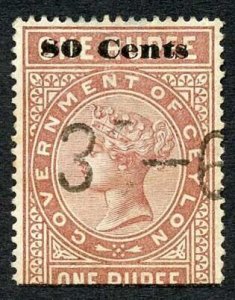 Ceylon Telegraph SGT92 80c on 1r Red-brown Type 87 Cat 11 only 4000 printed