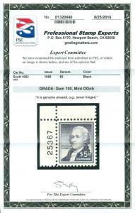 EDW1949SELL : USA 1956 Sc #1053 One of a Kind Modern Rarity PSE Graded Cert 100.