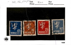 Norway, Postage Stamp, #103, 116, 120, 125 Used, 1922 Lion Rampant (AB)