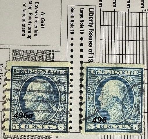 US 496 LARGE HOLE PERF AND US 496a SMALL HOLE PERF UF  PF10 VERT COILED SINGLES