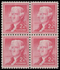 US 1033 Thomas Jefferson 2c block 4 MNH 1954