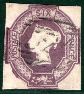 GB QV EMBOSSED Stamp SG.60 6d Purple Light English Numeral Cat £1,000- YOR66