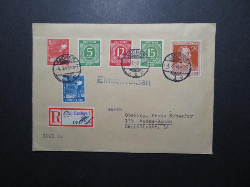 Germany 1948 Registered Cover to Baden-Baden (IV) - Z11733