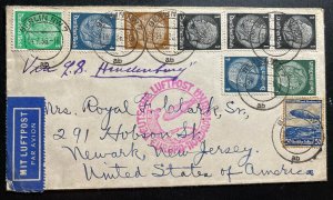 1936 Berlin Germany LZ 129 Hindenburg Zeppelin Airmail Cover To Newark NJ USA