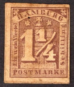 1864, Hamburg 1 1/4Sch, MNG, Sc 9a