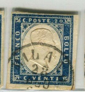 ITALY SARDINIA; 1855 classic Imperf issue fine used SHADE of 20c. value