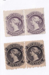 NOVA SCOTIA # 8-9 VF-MNH PAIRS QUEEN VICTORIA CAT VALUE $160