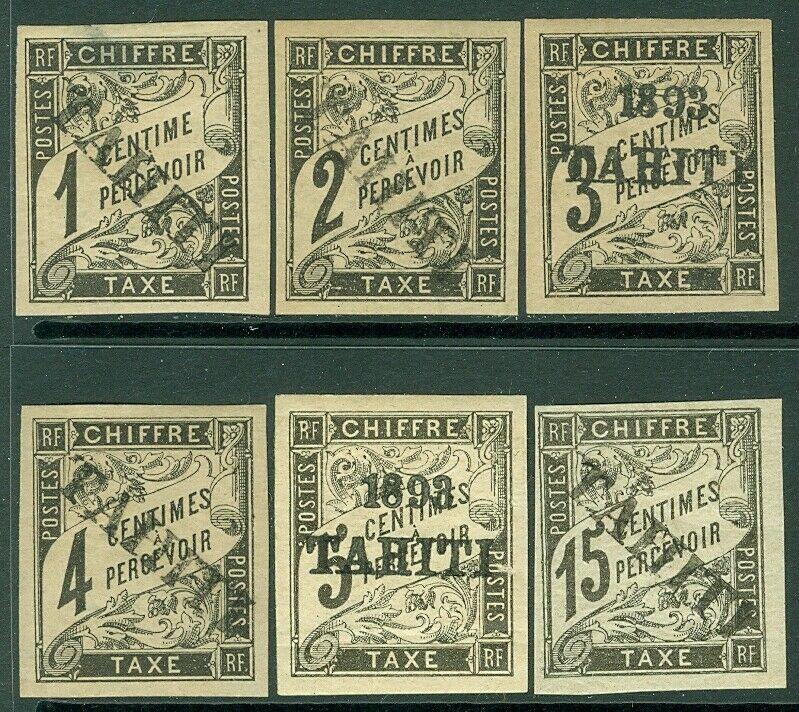 EDW1949SELL : TAHITI 1893 Scott #J1, 2, 4, 7, 16, 18 All appear as forged ovpts.