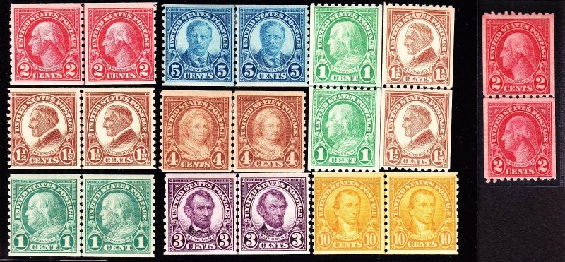 US 597-606 1922 Mint Line Pairs VF OG LH SCV $112