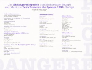 USPS FDC Ceremony Program #3105l Endangered Species Caribou Joint Mexico 2 1996