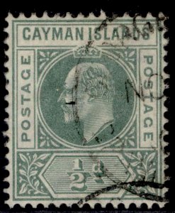 CAYMAN ISLANDS EDVII SG8, ½d green, FINE USED. Cat £20.