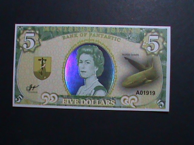 ​MONTSERRAT ISLANDS-COLLECTIBLES $5 UNCIRCULATED POLYMAR HOLOGRAM NOTE-VF