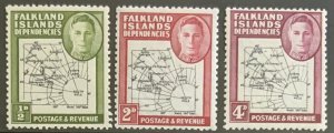 FALKLAND ISLANDS DEP. 1946 THICK MAP 1/2d 2d 4d SGG1 G3. G5  MOUNTED MINT