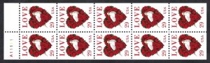 United States 2814a 29¢ Rose Heart and Dove (1993). Booklet pane of 10. MNH