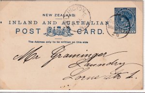 NEW ZEALAND 1p Q/VICTORIA FEILDING CANCEL TO WELLINGTON POSTCARD 1898