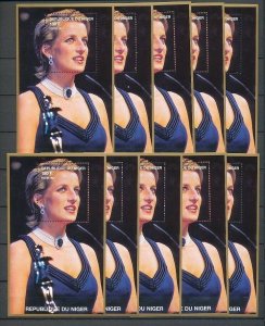 LADY DIANA NIGER 1997 Dress Jewelry MNH Minisheets 10x [D162]