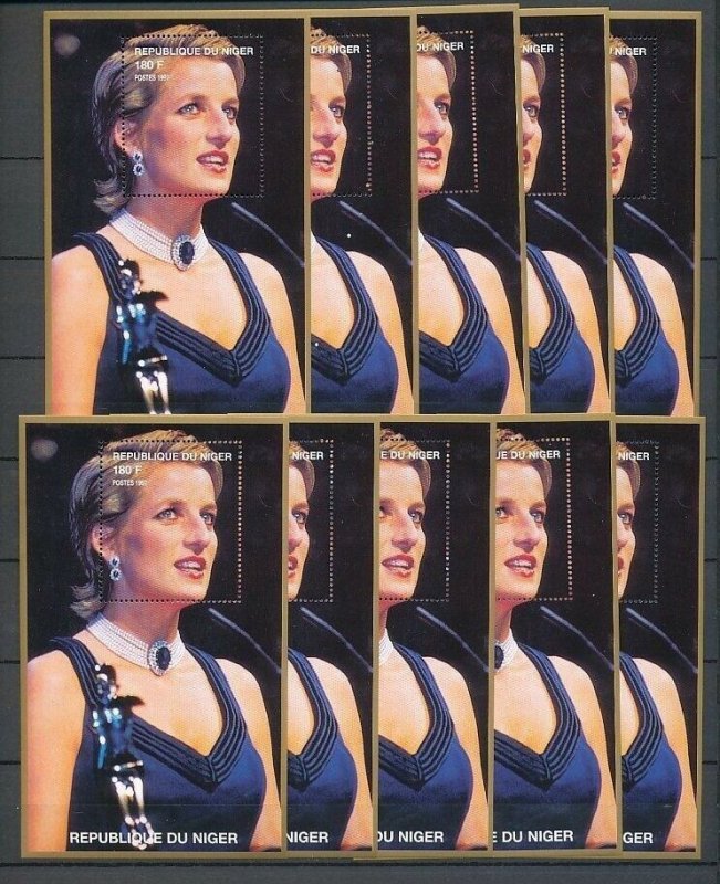 LADY DIANA NIGER 1997 Dress Jewelry MNH Minisheets 10x [D162]