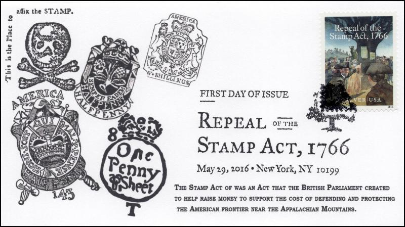 2016, Repeal of the Stamp Act, FDC, Pictorial Postmark, New York NY, 16-218