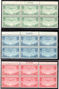 Scott C20-C22, MNH, Set of 3, P# Blocks of 6, Transpacific China Clipper, USA