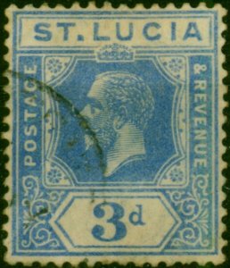 St Lucia 1924 3d Dull Blue SG99a Good Used