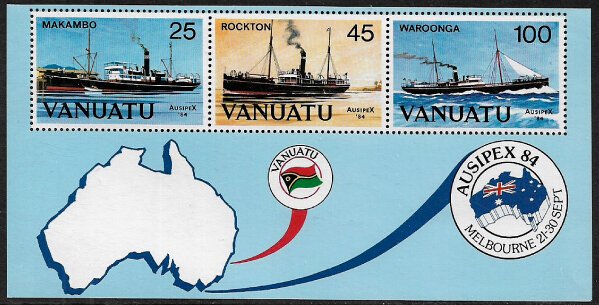 Vanuatu #379a MNH S/Sheet - AUSIPEX '84 - Boats - Ships