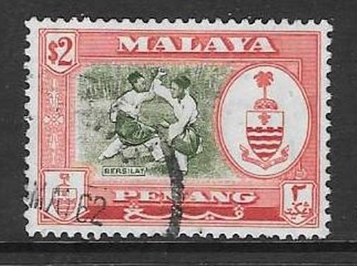 MALAYA PENANG SG64 1960 $2 BRONZE-GREEN & SCARLET FINE USED