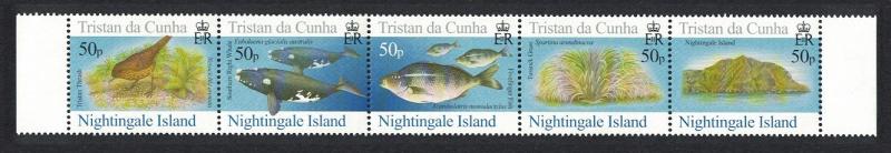 Tristan da Cunha Thrush Bird Whales Fish Nightingale Island 4th Series strip of