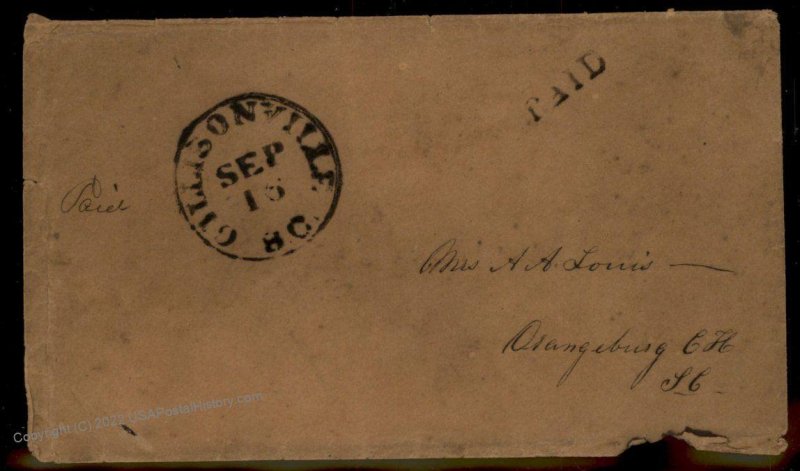 CSA Gillisonville SC South Carolina Civil War Confederate Stampless Paid C 92871