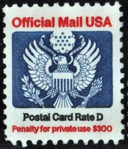 SC#O138 (14¢) Post Card Rate D Official Mail (1985) MNG