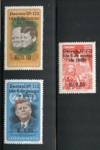 PANAMA KENNEDY & CHURCHILL & APOLLO 11 STAMPS OVERPRINTED DECREE NO 112 MINT NH