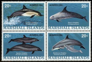 Marshall Islands 1984 -  Ausipex '84' Dolphins Block of 4  # 57a MNH