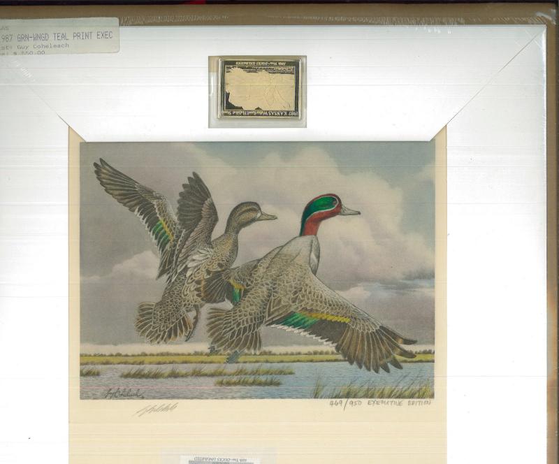 KANSAS #1 1987  STATE DUCK STAMP PRINT  EXEC ED GREEN WINGED TEAL  Guy Coheleach 