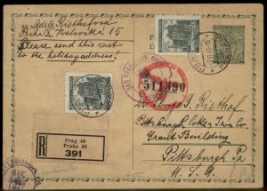 3rd Reich Germany BuM Prague Czech Registered Cover to USA G91452