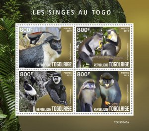 Togo 2019 MNH Wild Animals Stamps Monkeys Diana Monkey King Colobus 4v M/S