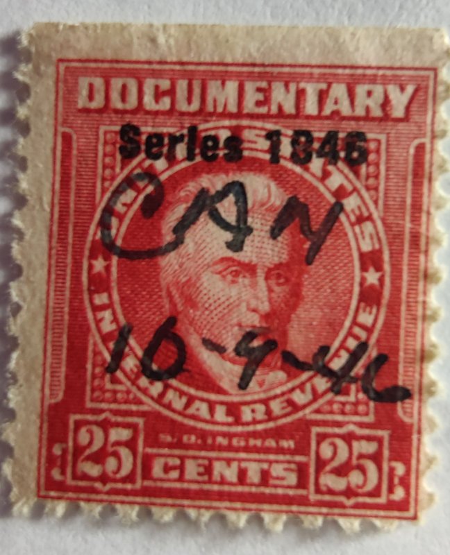 SCOTT #R444 USED DOCUMENTARY TWENTY FIVE CENTS BEAUTIFUL STAMP SERIES 1946