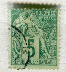 FRENCH COLONIES; Classic 1880s perf issue fine used 5c. value 