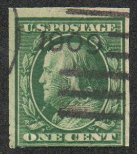 US #343 VF used, imperf, nice color, Fresh!