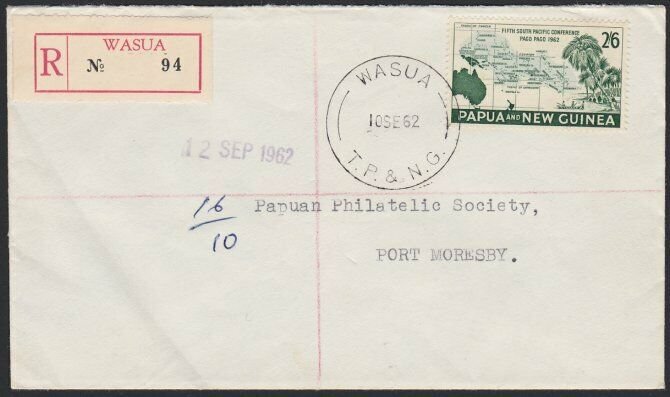 PAPUA NEW GUINEA 1962 2/6d Conference on Reg cover ex WASUA.................H182