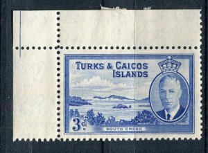 TURKS CAICOS; 1950s classic GVI pictorial issue Mint CORNER 3d. value