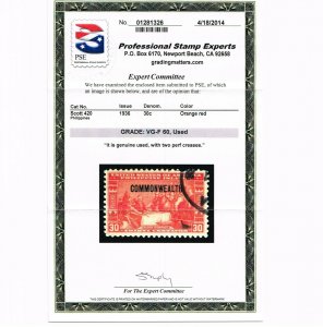 GENUINE PHILIPPINES SCOTT #420 POSTALLY USED PSE GRADED CERT