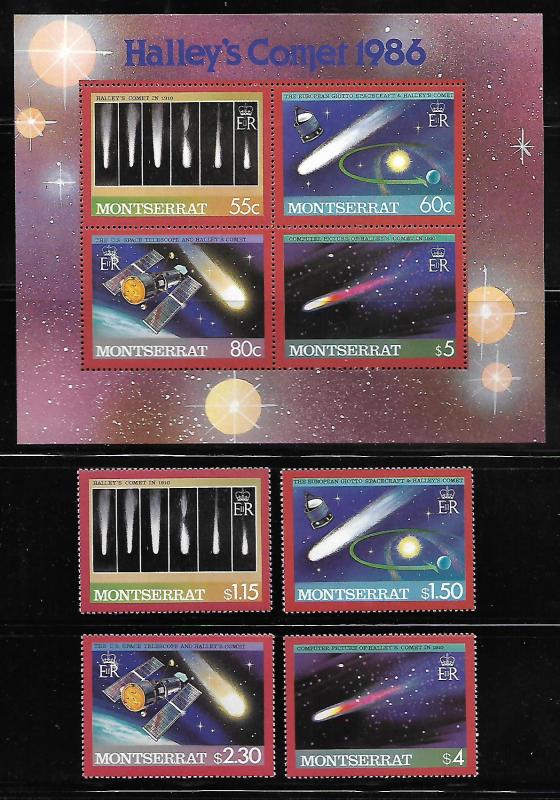 MONTSERRAT 605-612, 613-614 MNH HALLEY'S  COMET SET & SOUVENIR SHEETS