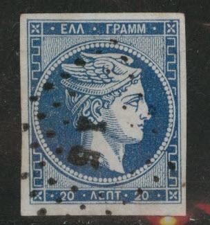 Greece Scott 27 Used 1868 blue on bluish Hermes Head  CV $24