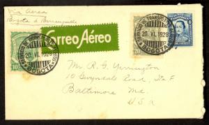 COLOMBIA 1928 SCADTA 10c and 20c AIMAIL Cover BOGOTA to Baltimore USA + Contents