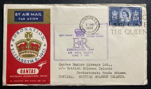 1953 London England First Day Cover Queen Elizabeth 2 Coronation To Solomon Isla