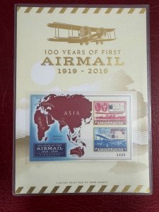2019 - Singapore Centenary of Airmail Imperf MS in MNH XF with Folder Free Post.