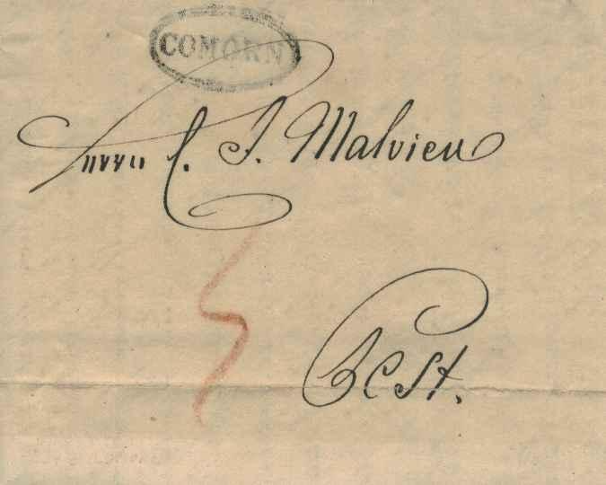 Hungary Comorn 1833 serifed sl in oval with ms 5 on Stampless Folded Letter t...