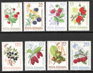 ROMANIA 1964 FRUITS BERRIES NUTS Set Sc 1703-1710 MNH